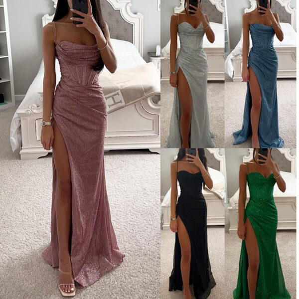 Sexy Split Suspender Dress Fashion Evening Party Slim V-neck Long Dresses Summer Clothing For Women - Image 8
