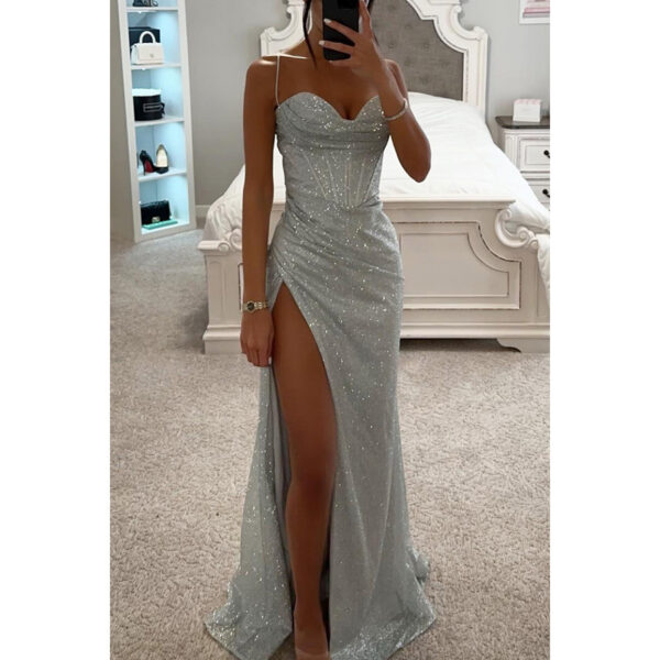 Sexy Split Suspender Dress Fashion Evening Party Slim V-neck Long Dresses Summer Clothing For Women - Image 2