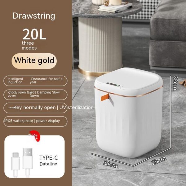 Smart Trash Can With Lid For Bedroom And Living Room Kitchen Storage Box Trash Can Induction Small Car Box Automatic Smart Dustbin Smart Trash Bin - Image 2
