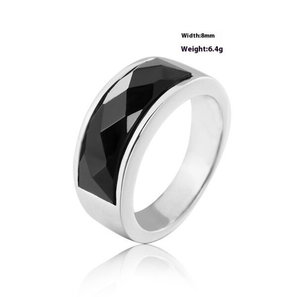 Fashion Simple European And American Style Gemstone Men's And Women's Titanium Steel Ring - Image 4