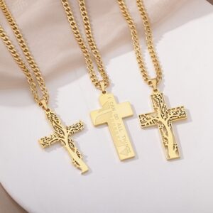 Stainless Steel Lucky Tree Cross Necklace Ornament