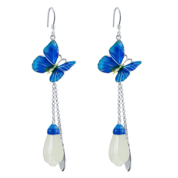 Classical Silver Butterfly Magnolia Earrings - Image 2