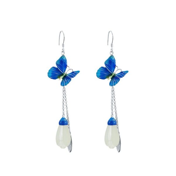 Classical Silver Butterfly Magnolia Earrings - Image 5