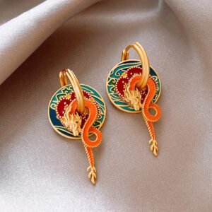 Retro Design Zodiac Dragon Drip Glazed Xiangyun Earrings