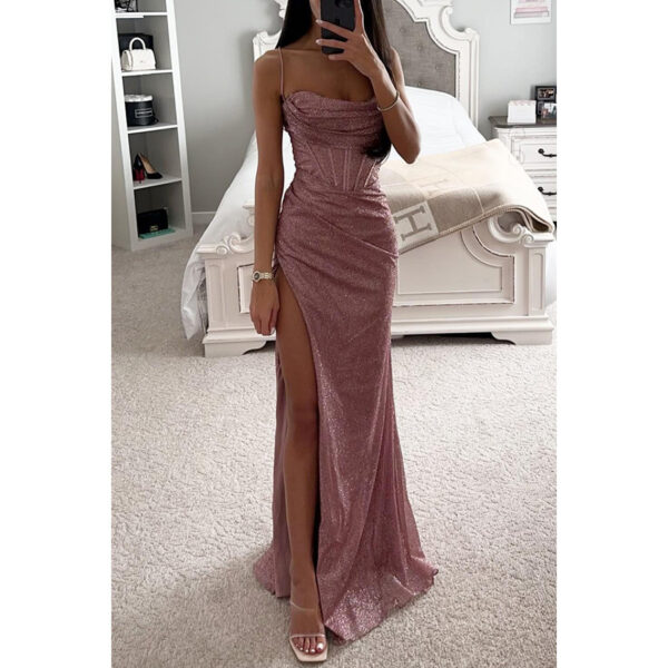 Sexy Split Suspender Dress Fashion Evening Party Slim V-neck Long Dresses Summer Clothing For Women - Image 4