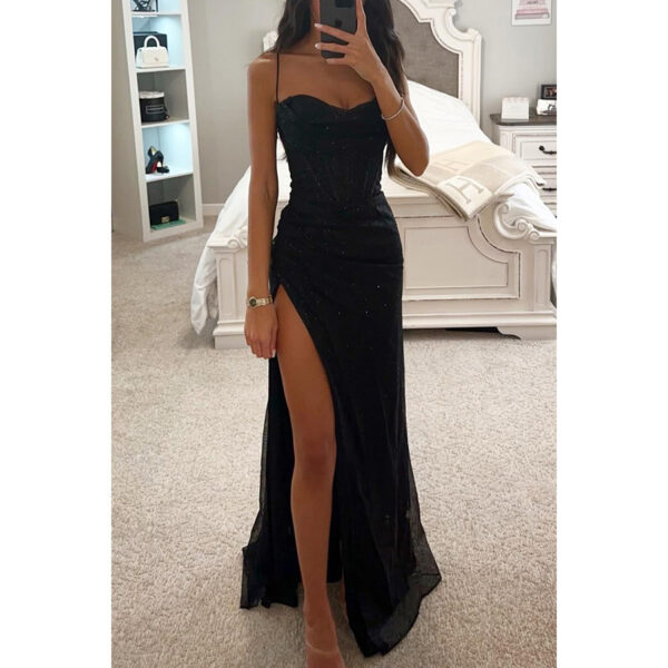 Sexy Split Suspender Dress Fashion Evening Party Slim V-neck Long Dresses Summer Clothing For Women - Image 3