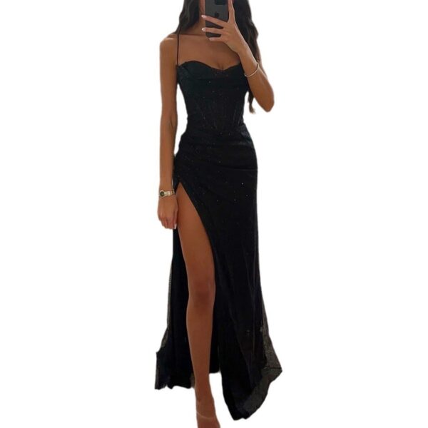 Sexy Split Suspender Dress Fashion Evening Party Slim V-neck Long Dresses Summer Clothing For Women - Image 5