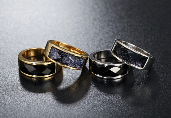 Fashion Simple European And American Style Gemstone Men's And Women's Titanium Steel Ring - Image 5